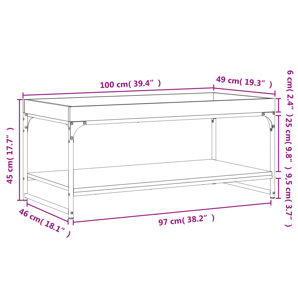 vidaXL füstös tölgy színű szerelt fa dohányzóasztal 100x49x45 cm