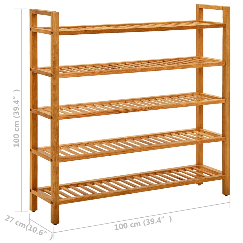 vidaXL tömör tölgyfa cipőtartó 5 polccal 100 x 27 x 100 cm