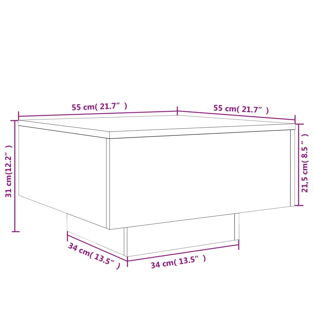 vidaXL füstös tölgy színű dohányzóasztal LED-lámpákkal 55 x 55 x 31 cm