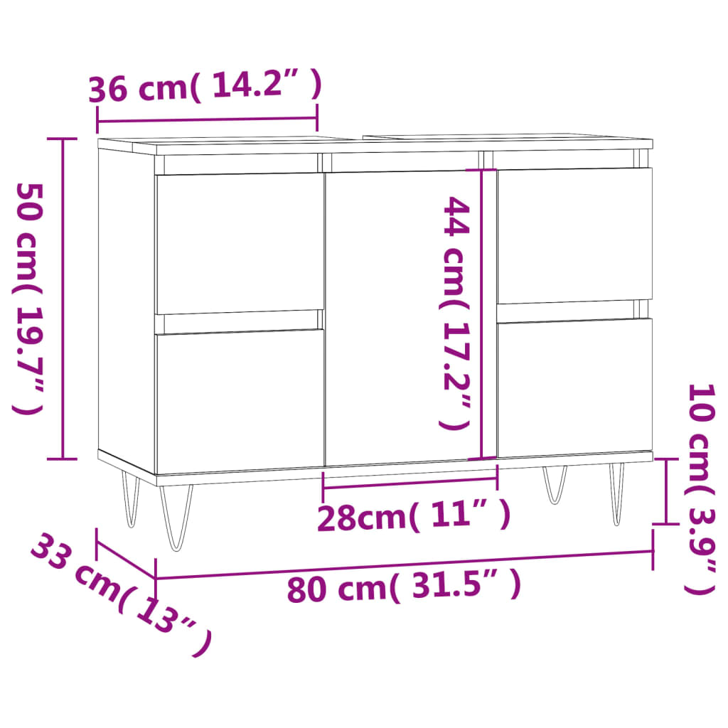 vidaXL fekete szerelt fa mosdószekrény 80 x 33 x 60 cm