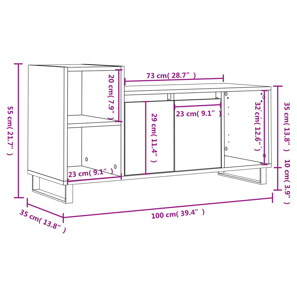 vidaXL fekete szerelt fa TV-szekrény 100x35x55 cm