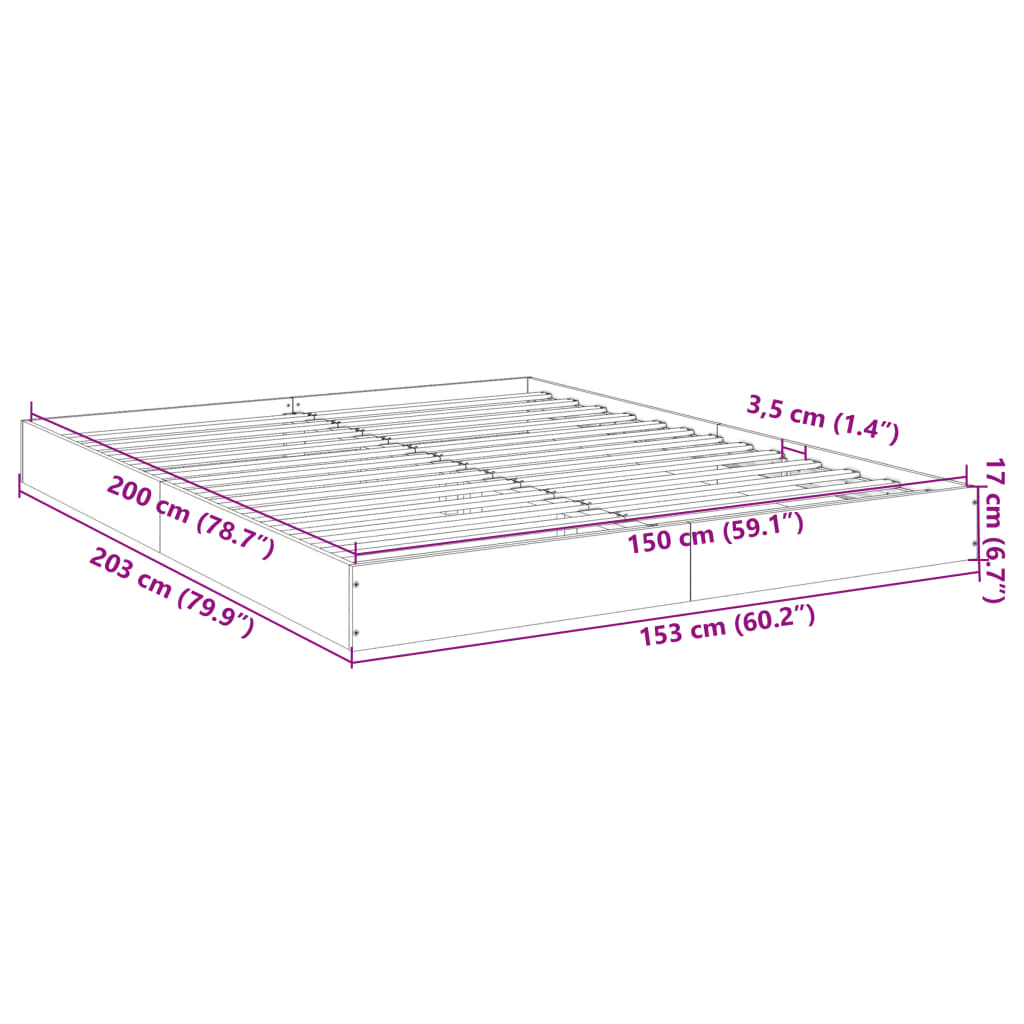 vidaXL füstös tölgy színű szerelt fa ágykeret matrac nélkül 150x200 cm