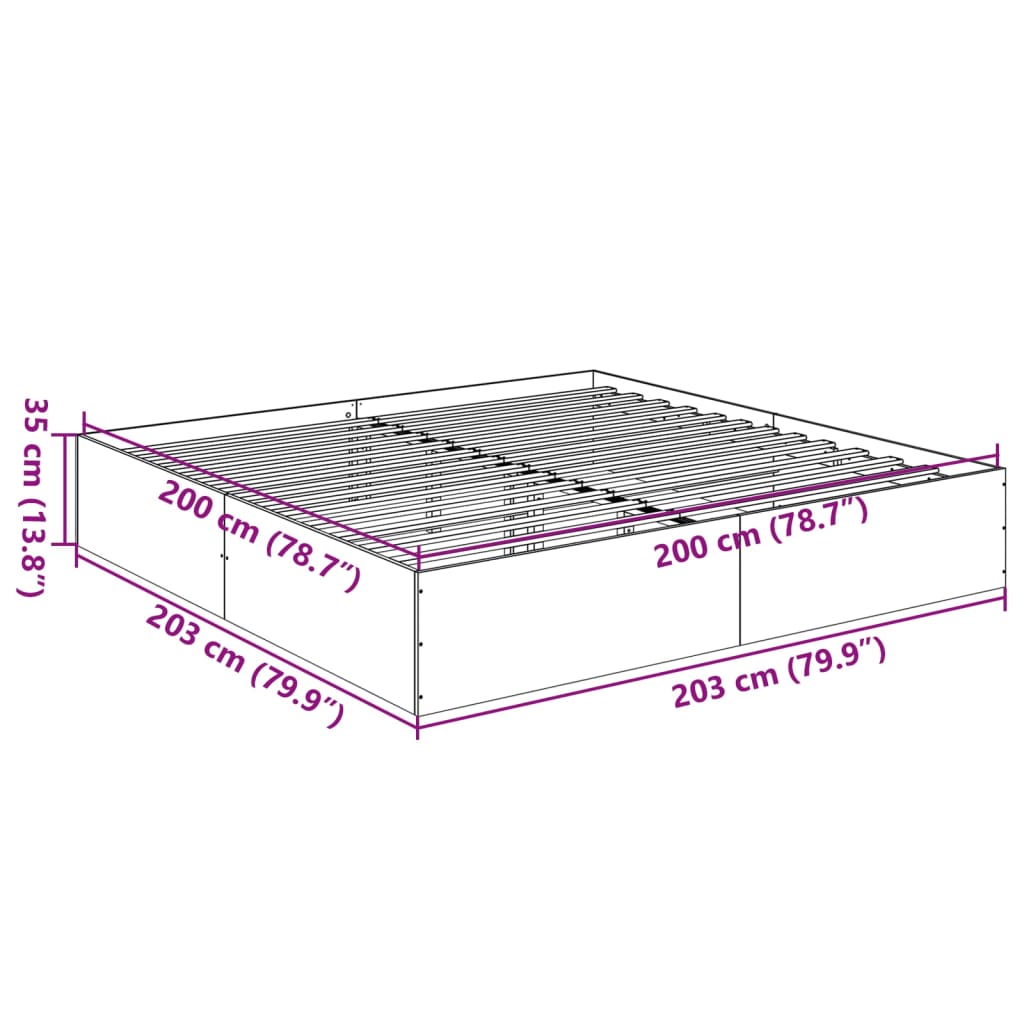 vidaXL füstös tölgy színű szerelt fa ágykeret 200 x 200 cm