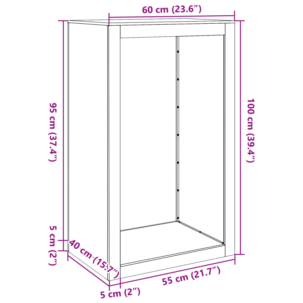 vidaXL fehér acél tűzifatároló 60 x 40 x 100 cm