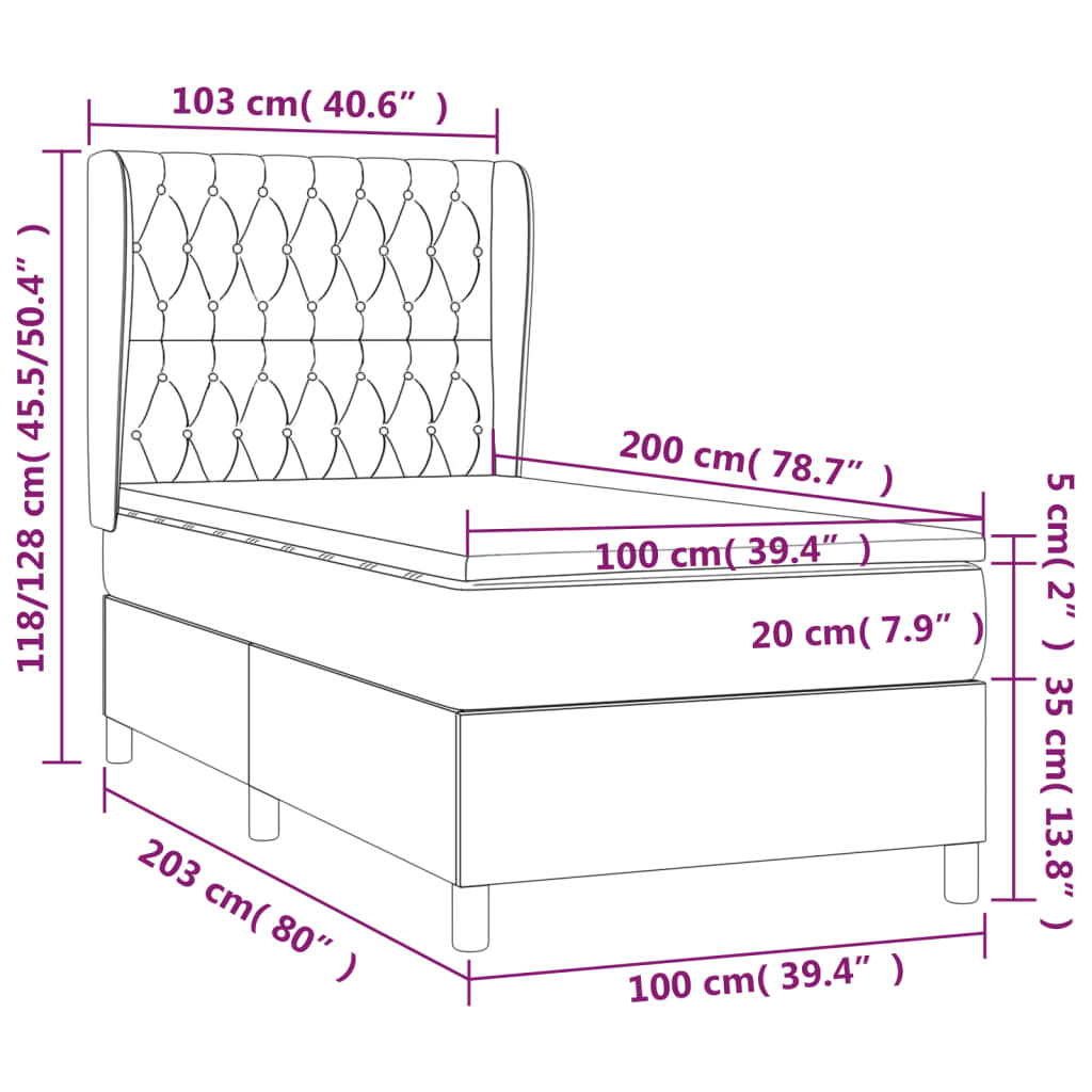 vidaXL sötétbarna szövet rugós ágy matraccal 100 x 200 cm