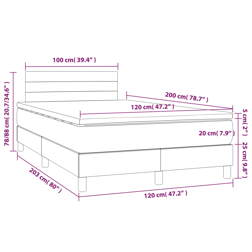 vidaXL kék szövet rugós és LED-es ágy matraccal 120 x 200 cm