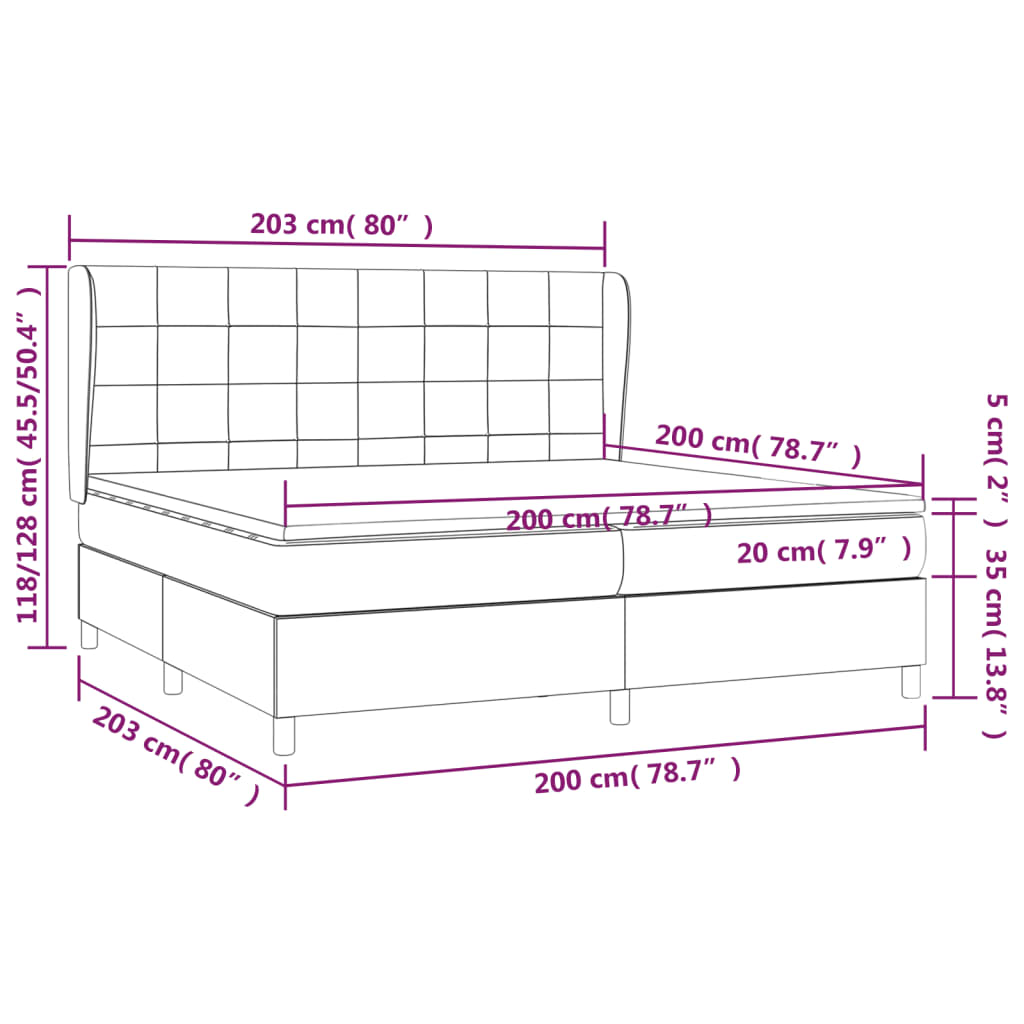 vidaXL sötétszürke bársony rugós ágy matraccal 200x200 cm