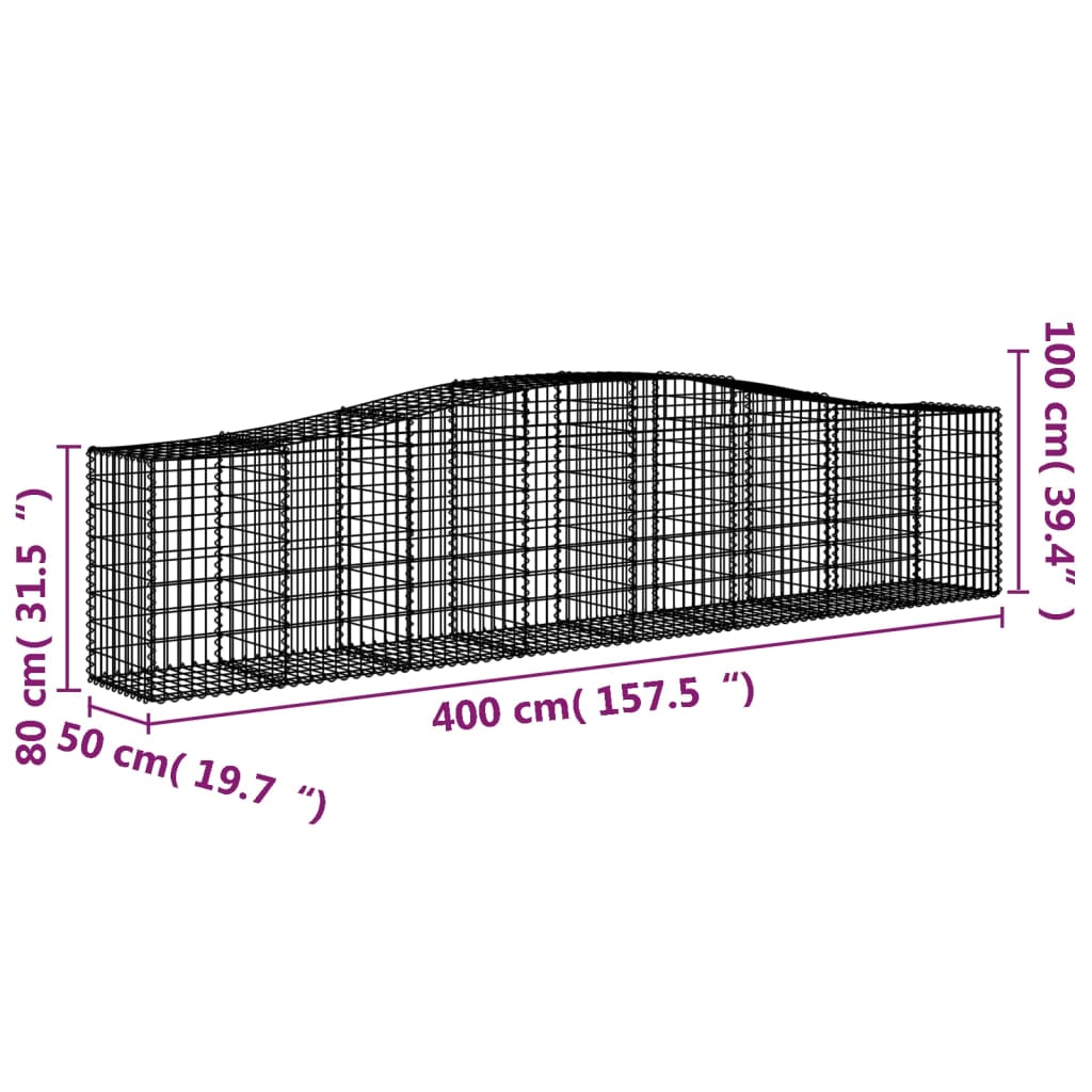 vidaXL 6 db íves horganyzott vas gabion kosár 400x50x80/100 cm