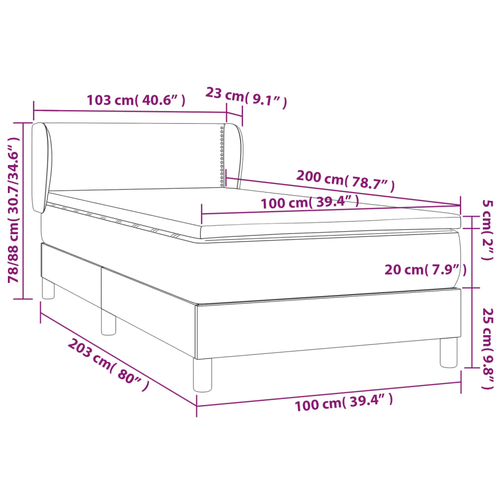 vidaXL rózsaszín bársony rugós ágy matraccal 100 x 200 cm