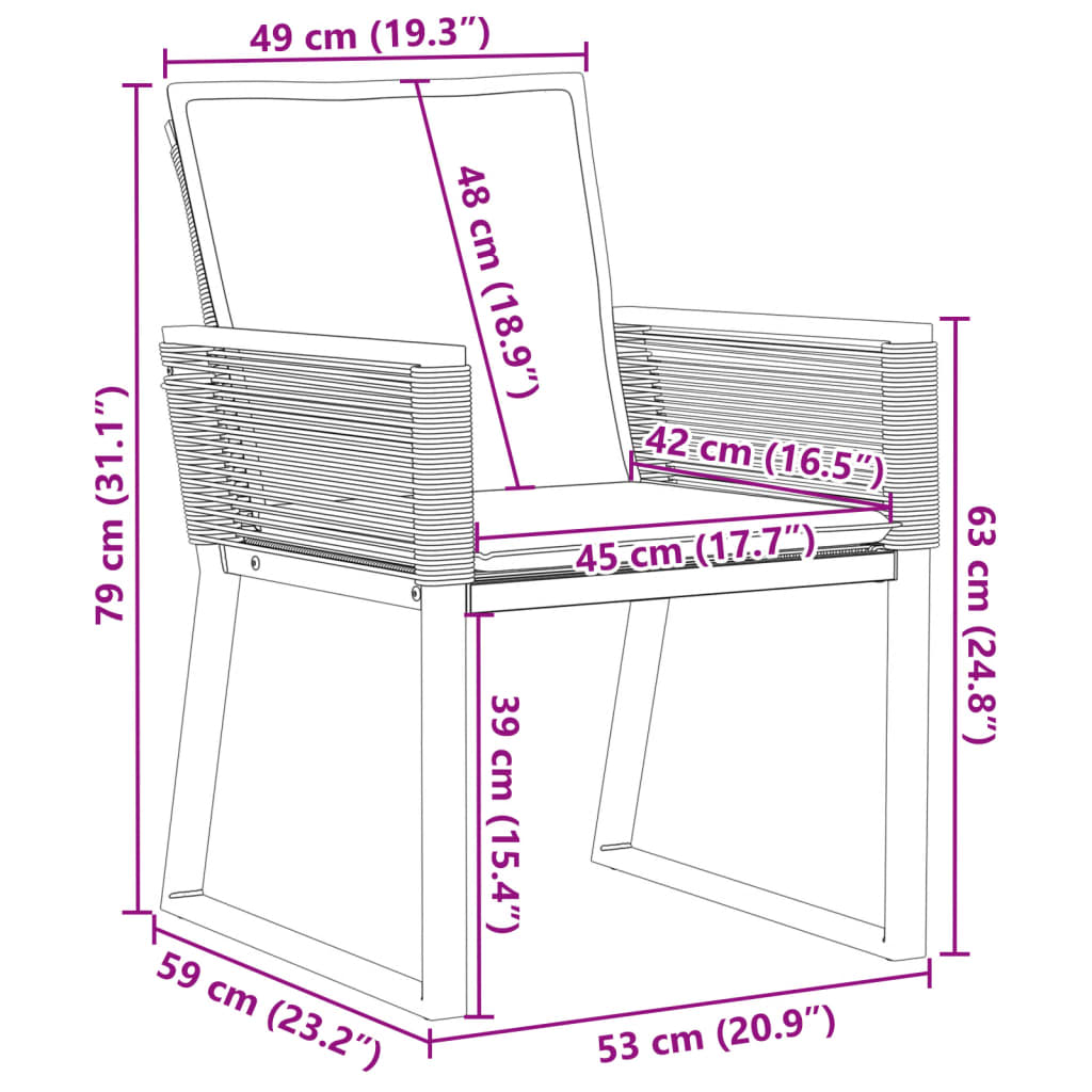 vidaXL 2 db fekete polyrattan kerti szék párnával