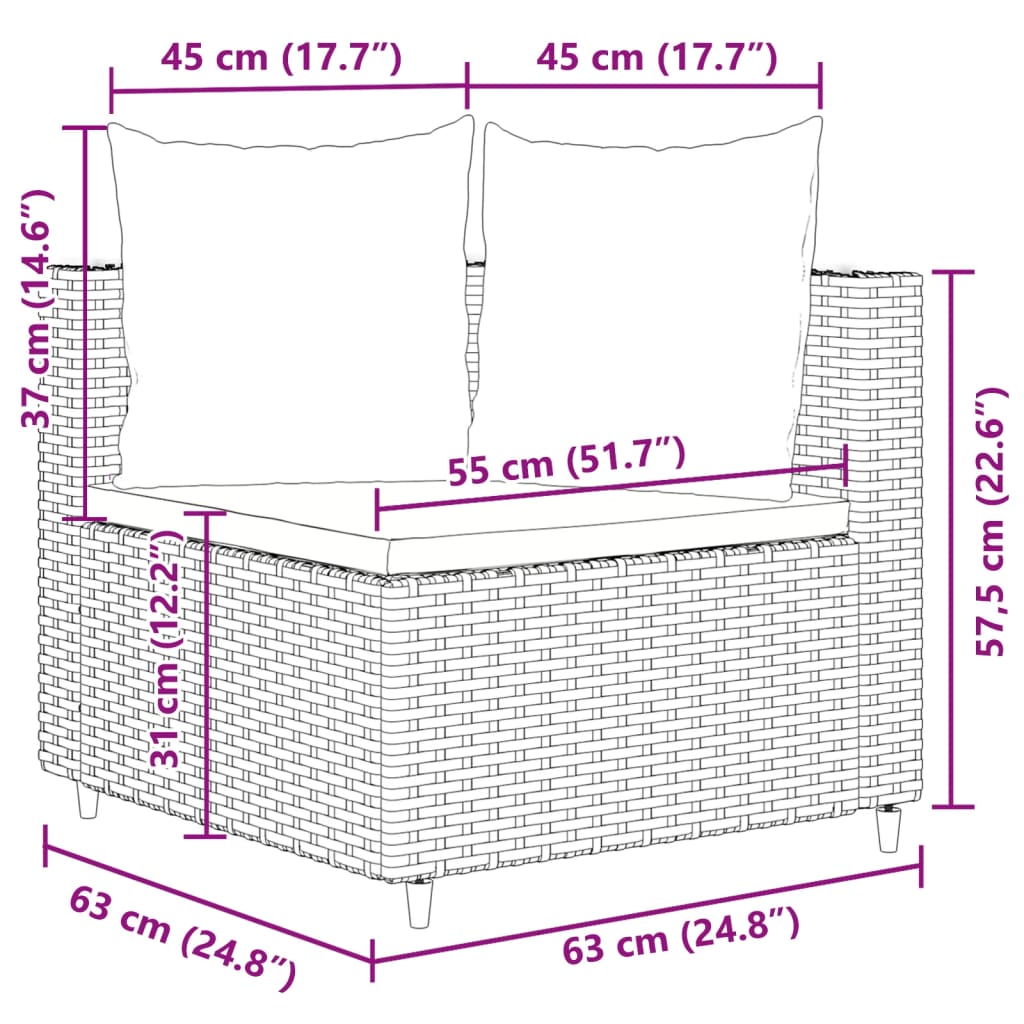 vidaXL 6 részes fekete polyrattan kerti ülőgarnitúra párnákkal