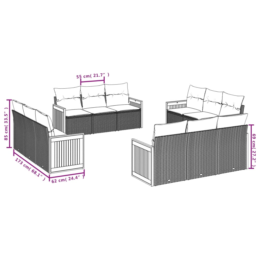 vidaXL 12 részes szürke polyrattan kerti ülőgarnitúra párnákkal