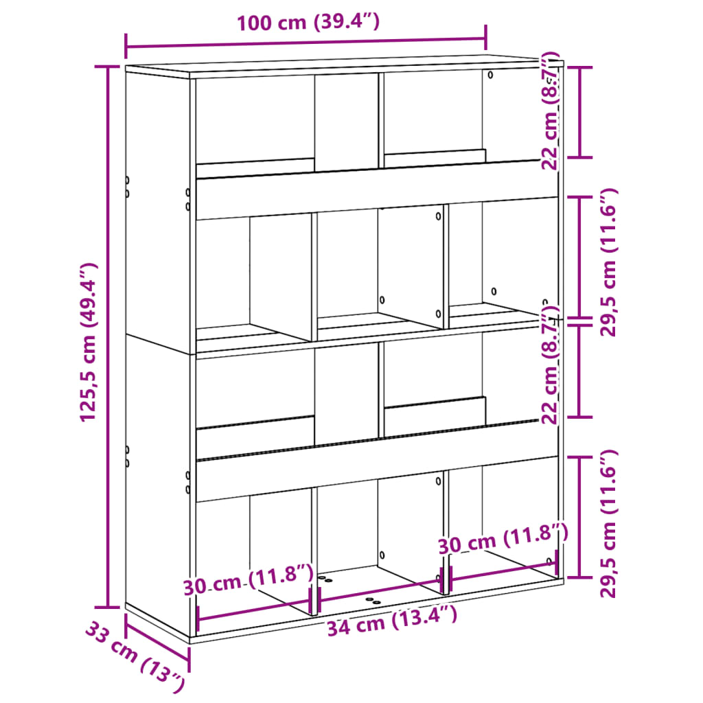 vidaXL kézműves tölgy színű szerelt fa könyvespolc 100 x 33 x 125,5 cm