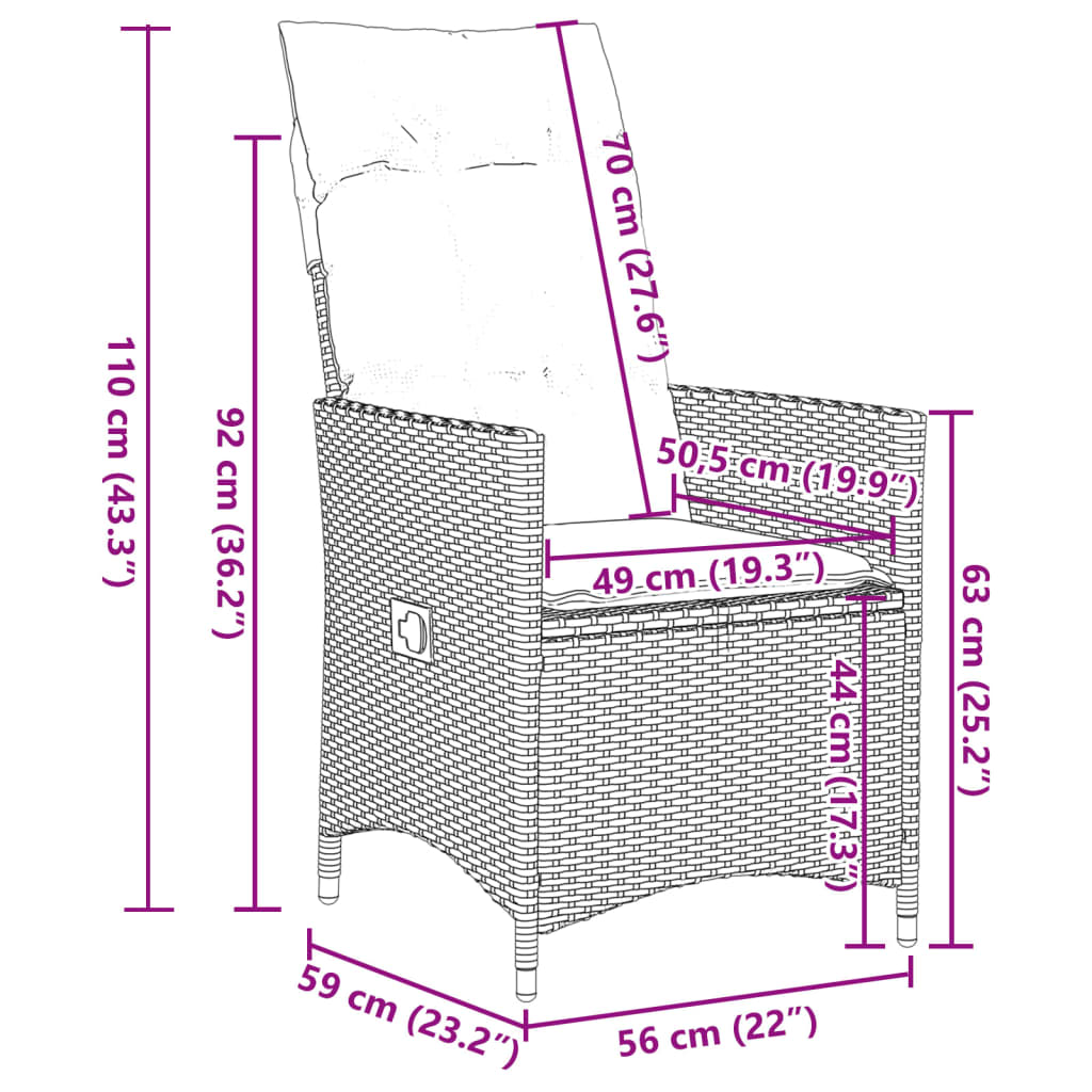 vidaXL 3 részes bézs polyrattan bisztrógarnitúra párnával