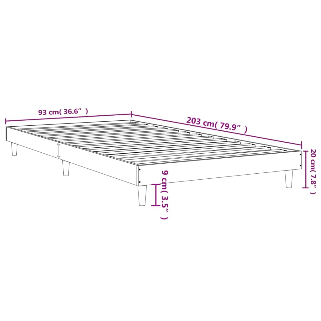 vidaXL barna tölgy színű szerelt fa ágykeret matrac nélkül 90x200 cm