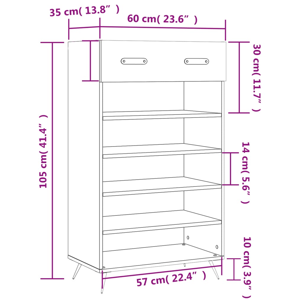 vidaXL szürke sonoma színű szerelt fa cipőszekrény 60x35x105 cm