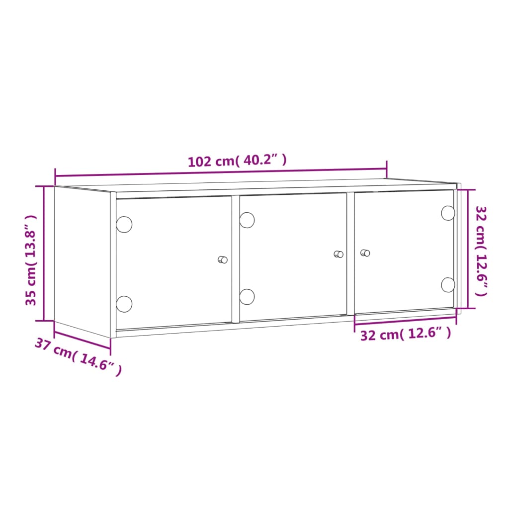 vidaXL sonoma tölgy színű faliszekrény üvegajtókkal 102 x 37 x 35 cm