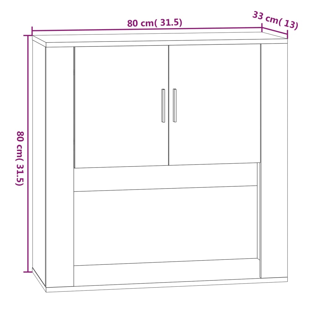 vidaXL fehér szerelt fa faliszekrény 80x33x80 cm