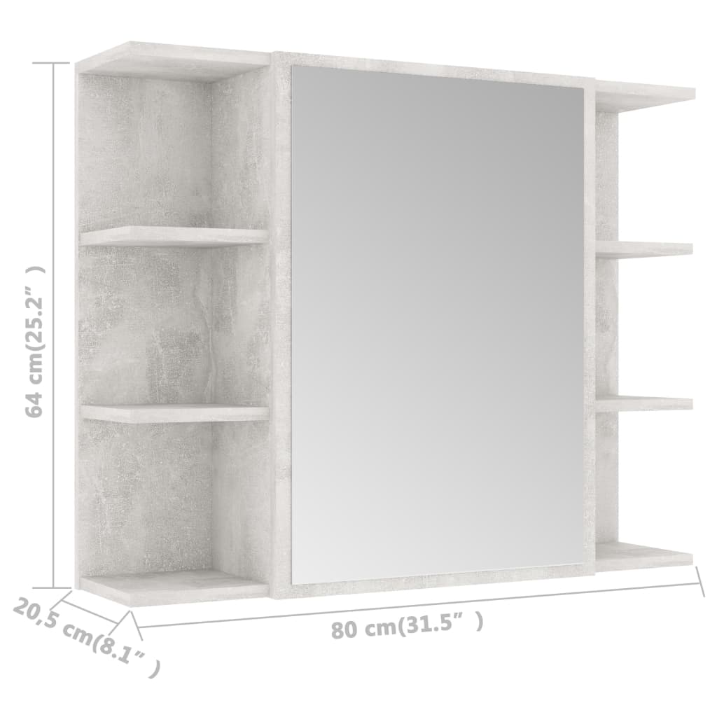 vidaXL betonszürke szerelt fa fürdőszobai tükör 80 x 20,5 x 64 cm