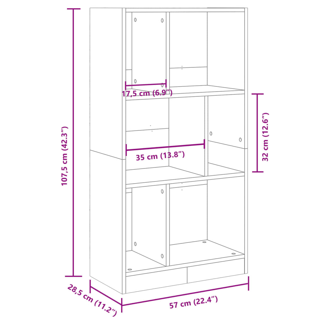 vidaXL sonoma tölgy színű szerelt fa könyvszekrény 57x28,5x107,5 cm