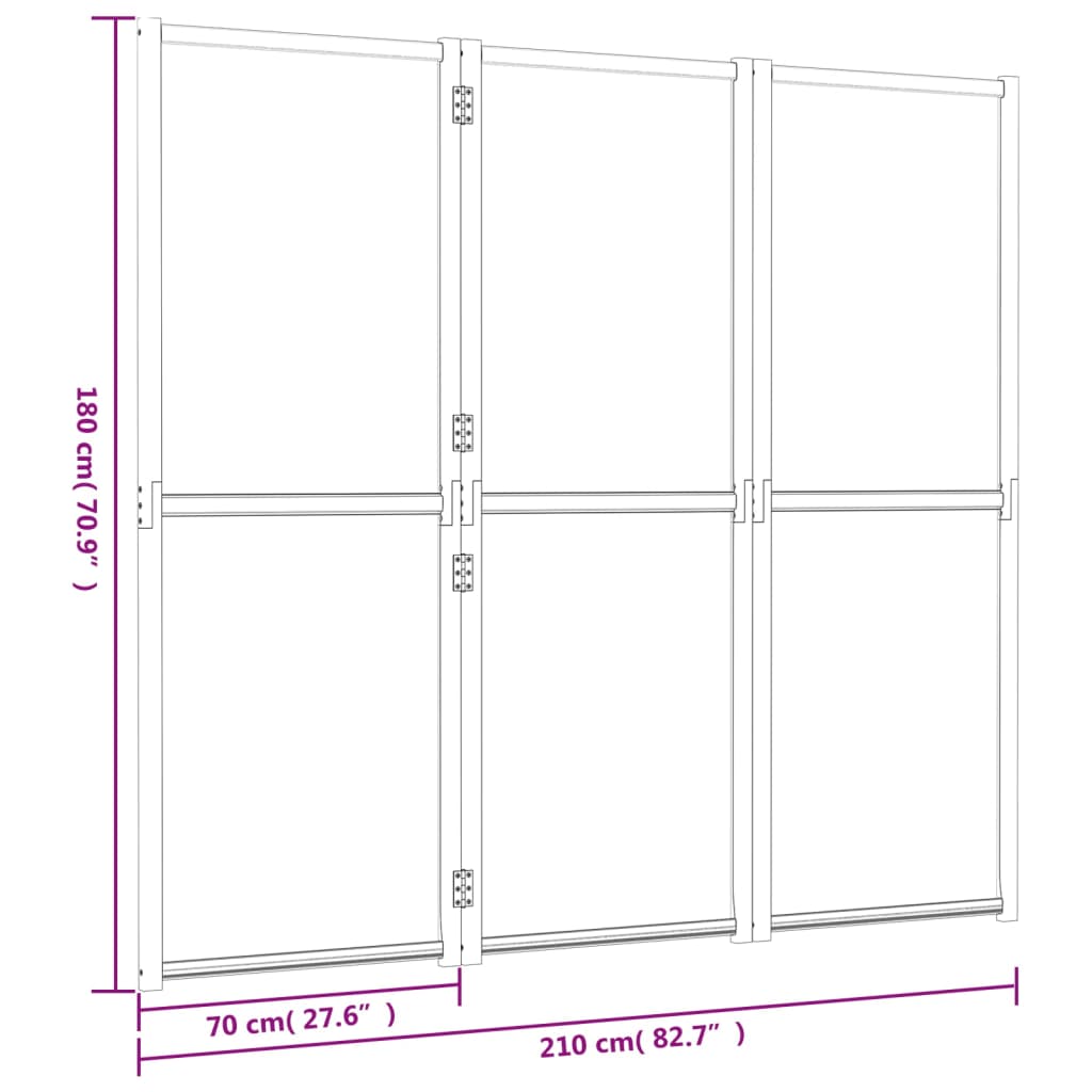 vidaXL fekete 3 paneles térelválasztó 210 x 180 cm