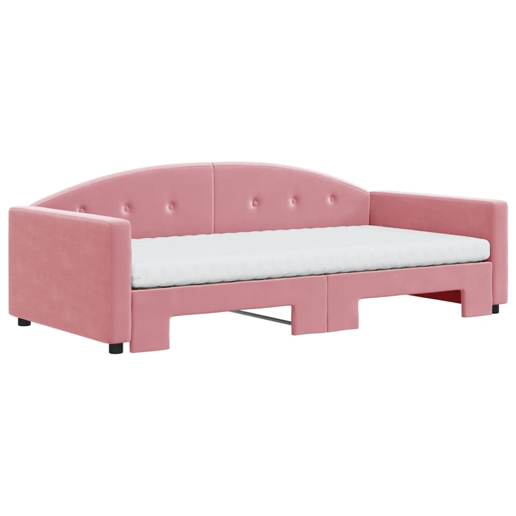 vidaXL rózsaszín kihúzható bársony heverő matraccal 100 x 200 cm