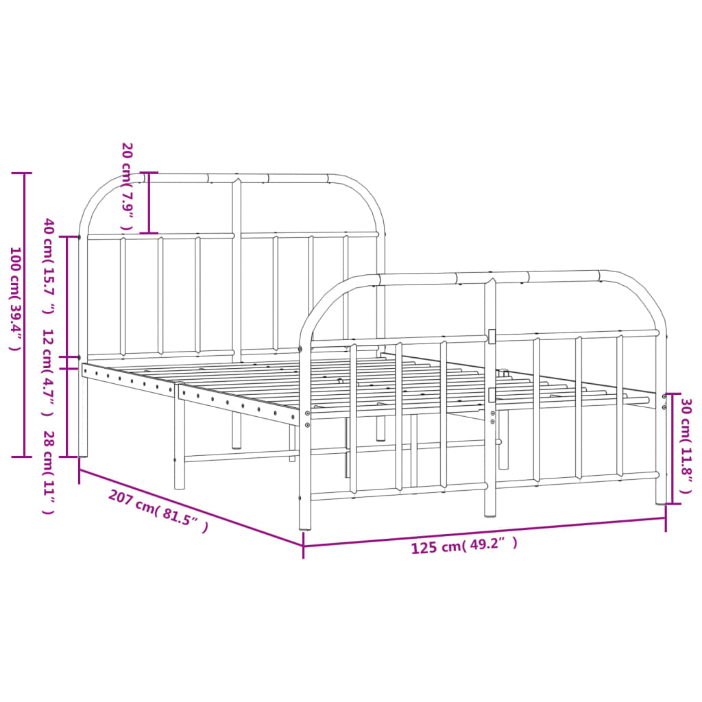 vidaXL fekete fém ágykeret fej- és lábtámlával 120 x 200 cm