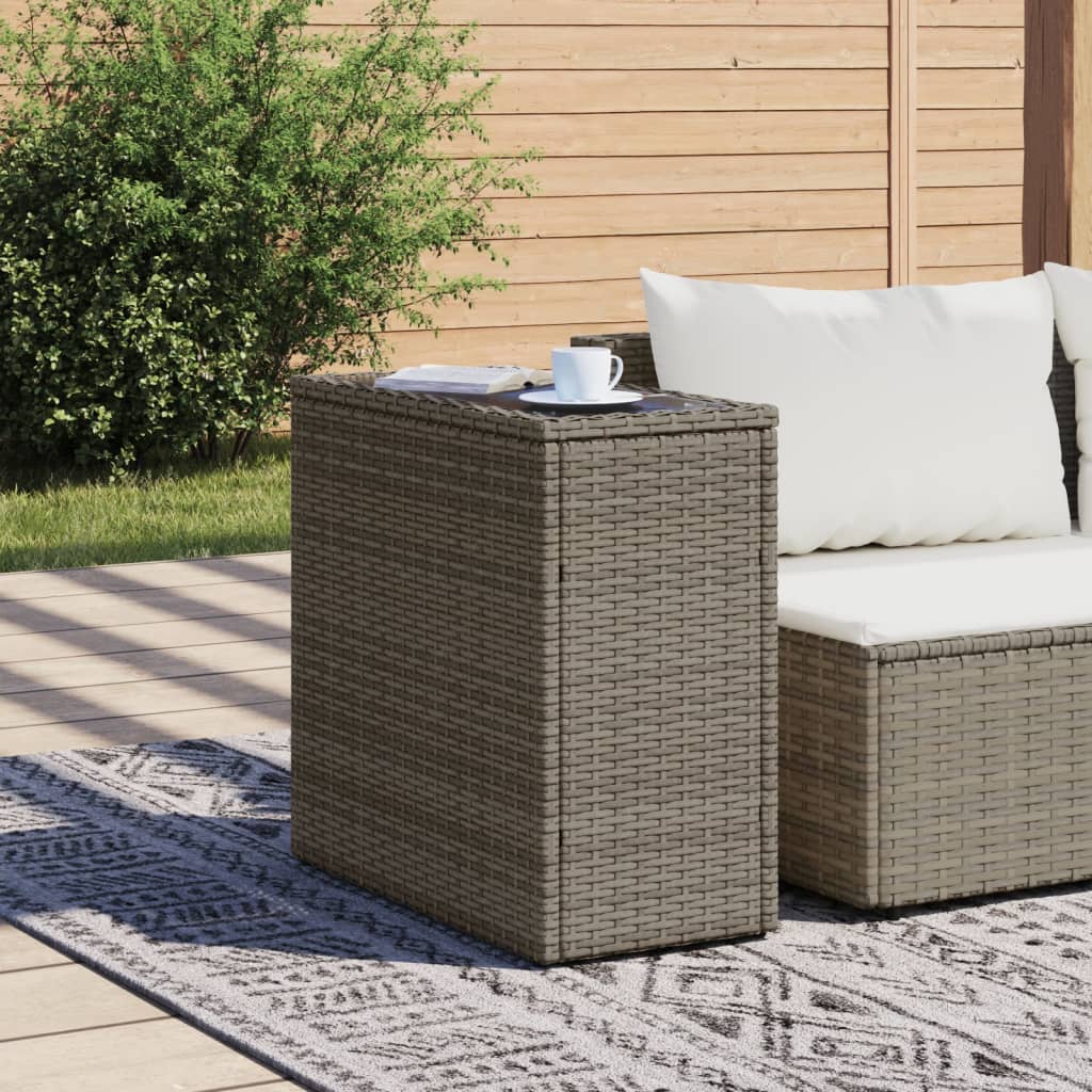 vidaXL szürke polyrattan kerti kisasztal üveg lappal 58 x 27,5 x 55 cm