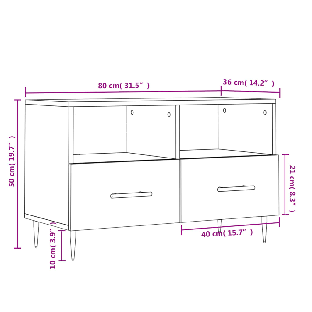 vidaXL fehér magasfényű szerelt fa TV-szekrény 80x36x50 cm