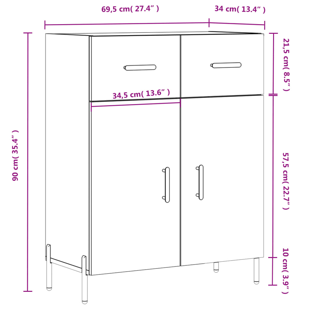 vidaXL barna tölgy színű szerelt fa tálalószekrény 69,5 x 34 x 90 cm