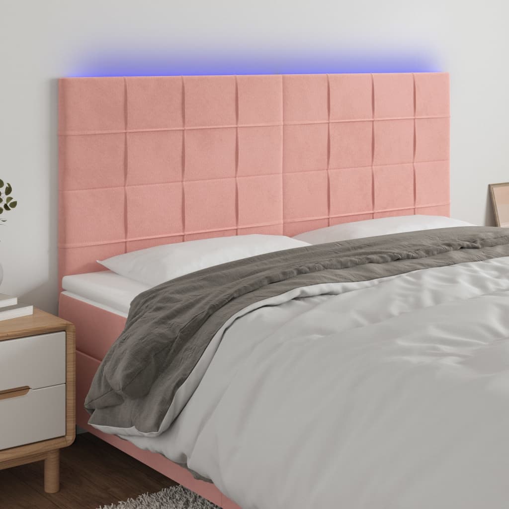 vidaXL rózsaszín bársony LED-es fejtámla 160x5x118/128 cm