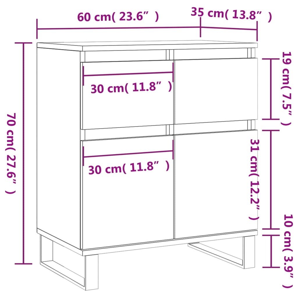 vidaXL barna tölgy színű szerelt fa tálalószekrény 60 x 35 x 70 cm