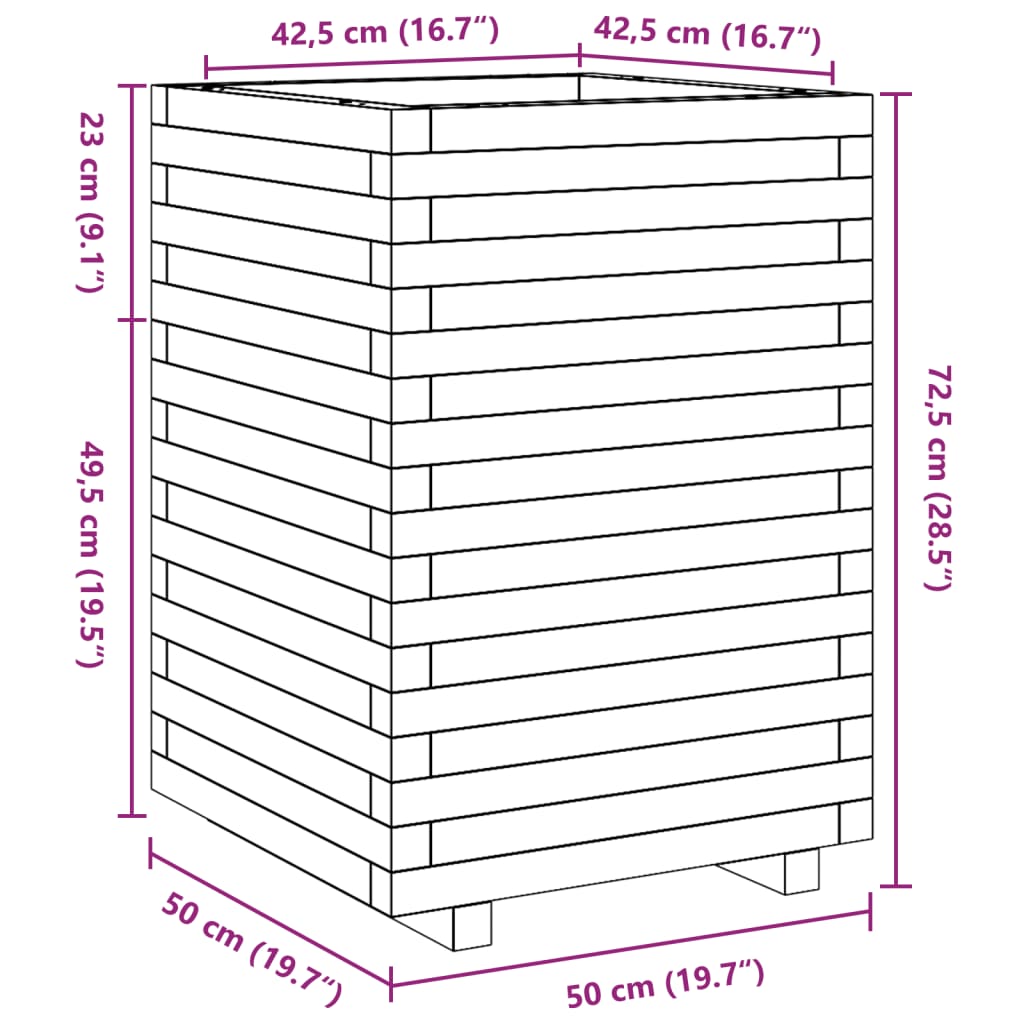 vidaXL impregnált fenyőfa kerti virágláda 50 x 50 x 72,5 cm