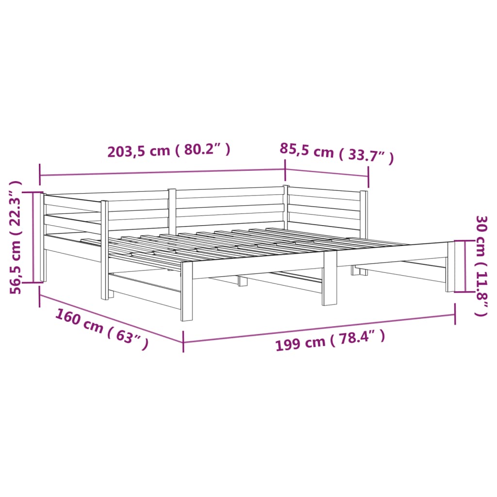 vidaXL szürke tömör fenyőfa kihúzható kanapéágy 2x(80x200) cm
