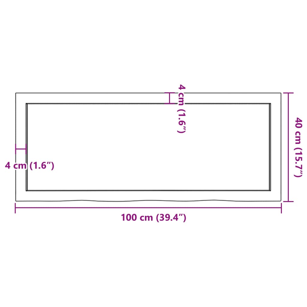 vidaXL kezeletlen tömör fa fürdőszobai pult 100x40x(2-6) cm