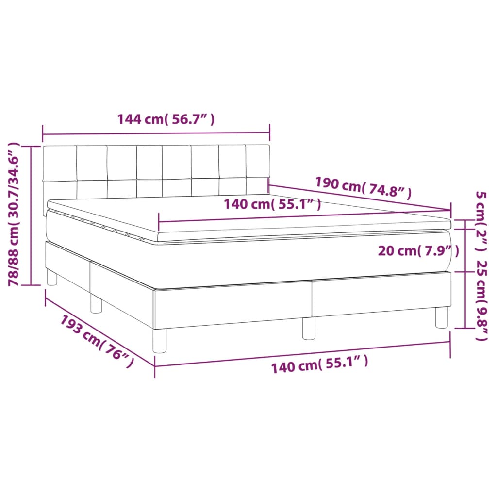 vidaXL sötétzöld bársony rugós és LED-es ágy matraccal 140x190 cm