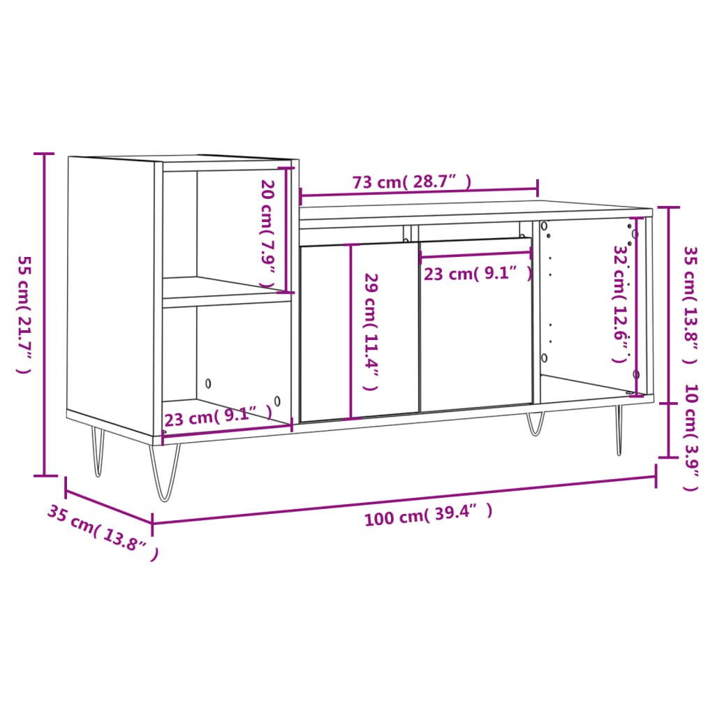 vidaXL szürke sonoma színű szerelt fa TV-szekrény 100x35x55 cm