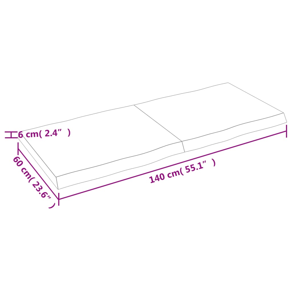 vidaXL világosbarna kezelt tömör asztallap 140x60x(2-6) cm