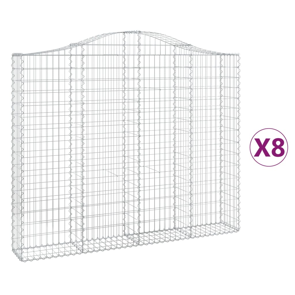 vidaXL 8 db íves horganyzott vas gabion kosár 200x30x160/180 cm