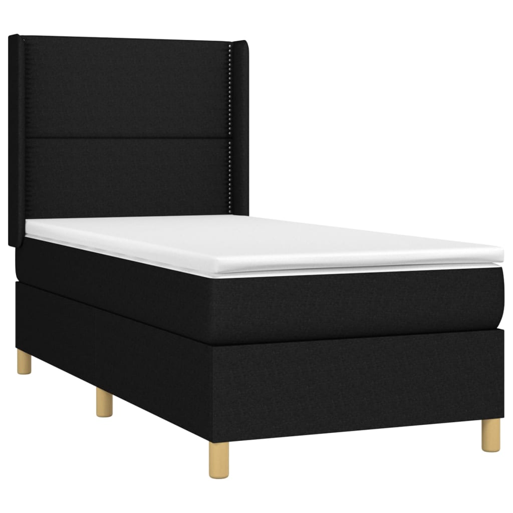 vidaXL fekete szövet rugós és LED-es ágy matraccal 90x190 cm