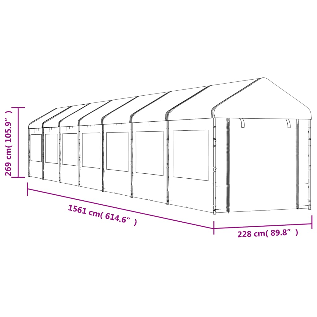 vidaXL fehér polietilén pavilon tetővel 15,61 x 2,28 x 2,69 m