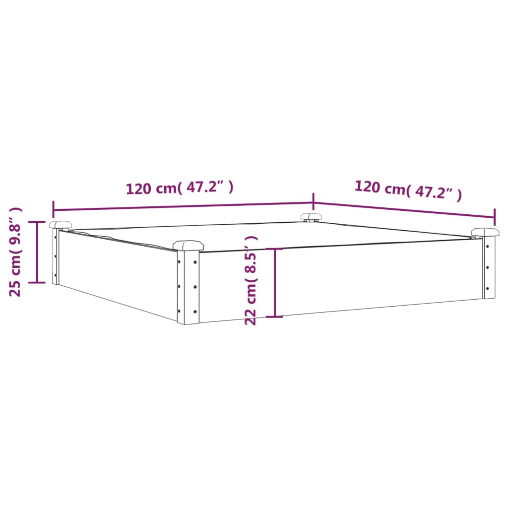 vidaXL barna tömör fenyőfa kerti magaságyás béléssel 120x120x25 cm