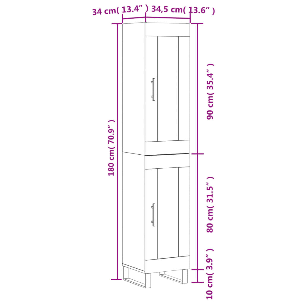 vidaXL szürke sonoma szerelt fa magasszekrény 34,5 x 34 x 180 cm