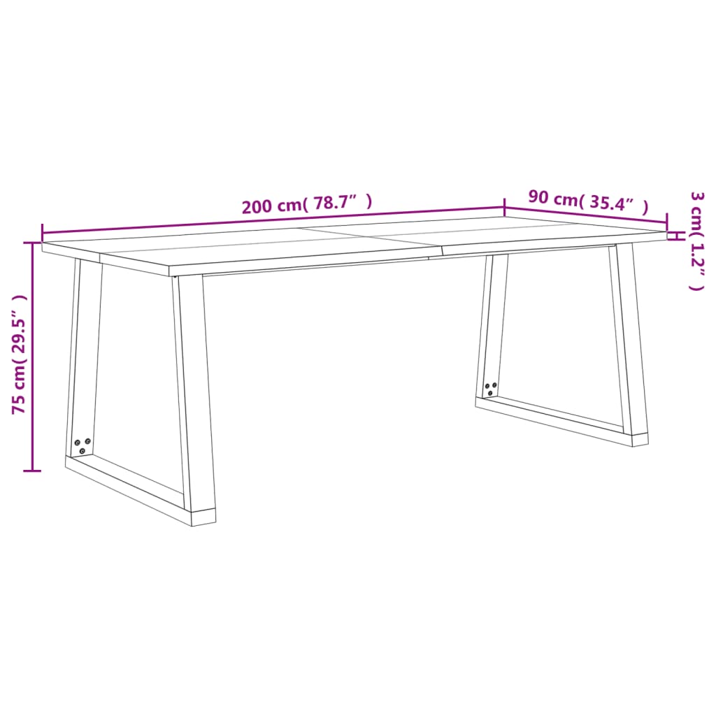 vidaXL tömör akácfa étkezőasztal természetes éllel 200 x 90 x 75 cm