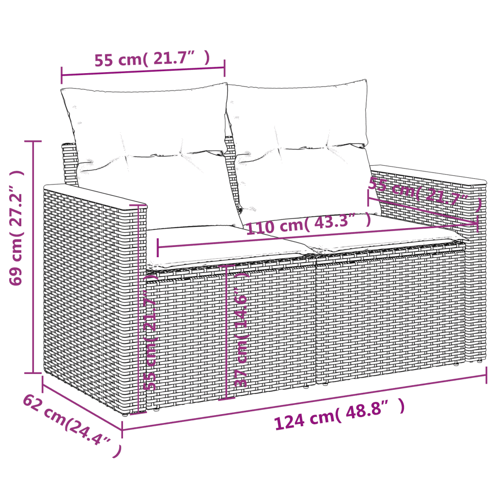 vidaXL 7 részes bézs polyrattan kerti ülőgarnitúra párnákkal