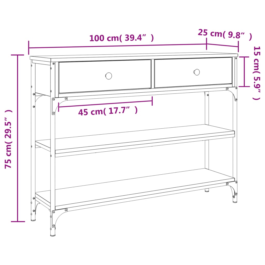 vidaXL barna tölgyszínű szerelt fa tálalóasztal 100x25x75 cm