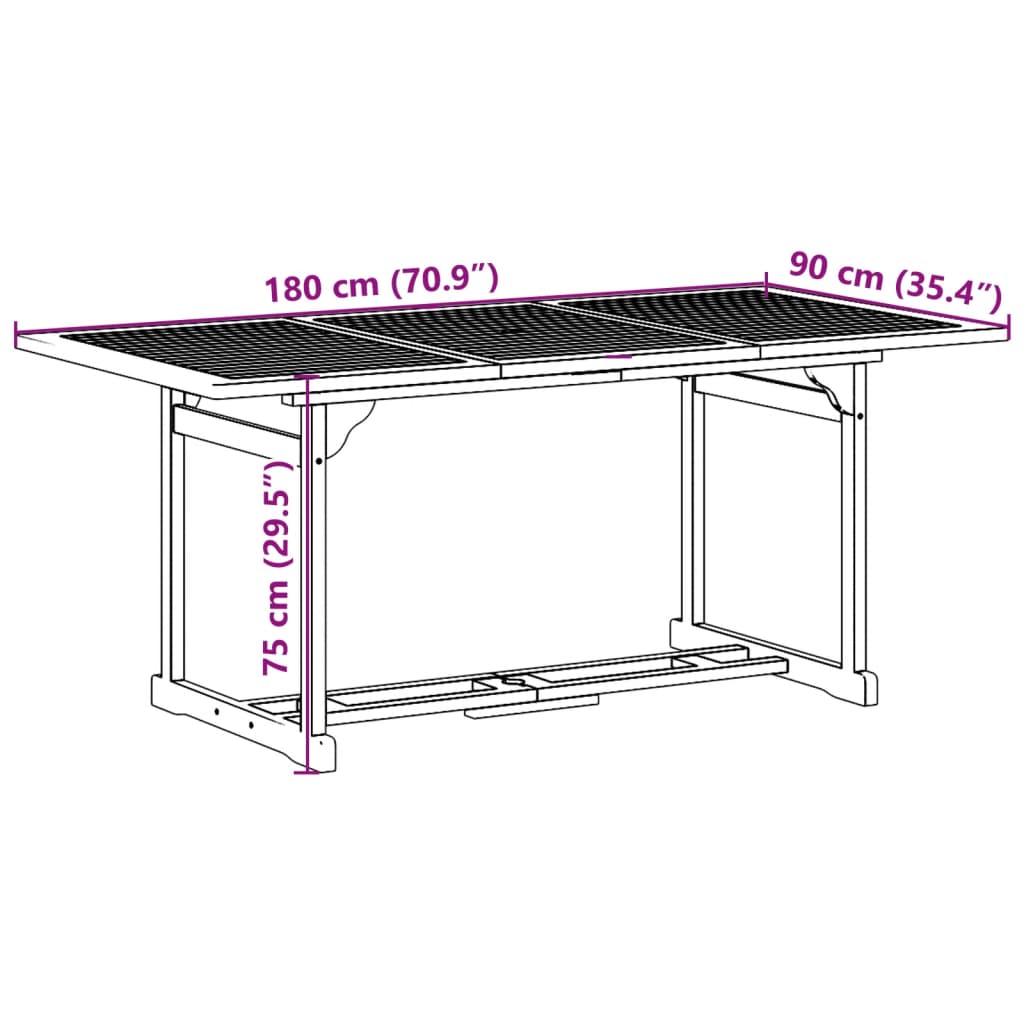 vidaXL 7 részes tömör akácfa kerti étkezőgarnitúra 180 x 90 x 75 cm