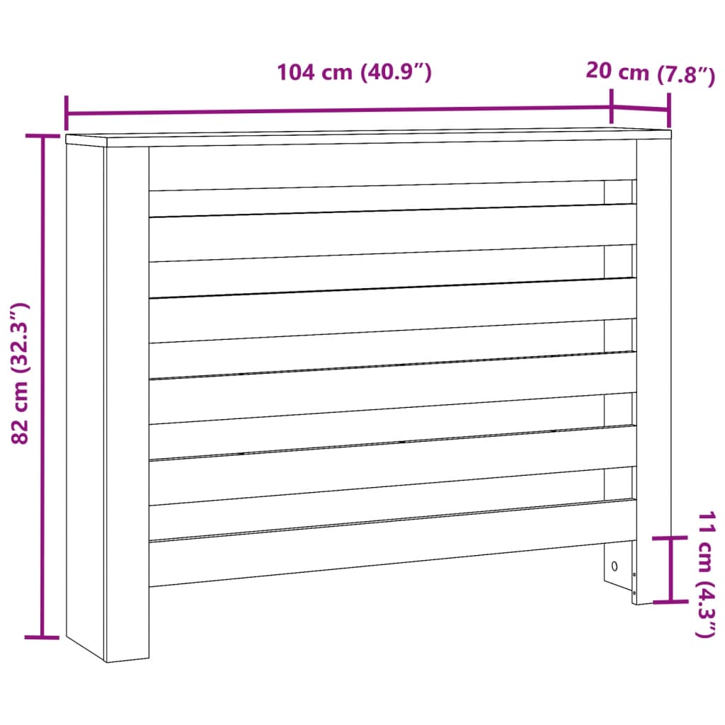 vidaXL betonszürke szerelt fa radiátorburkolat 104 x 20 x 82 cm