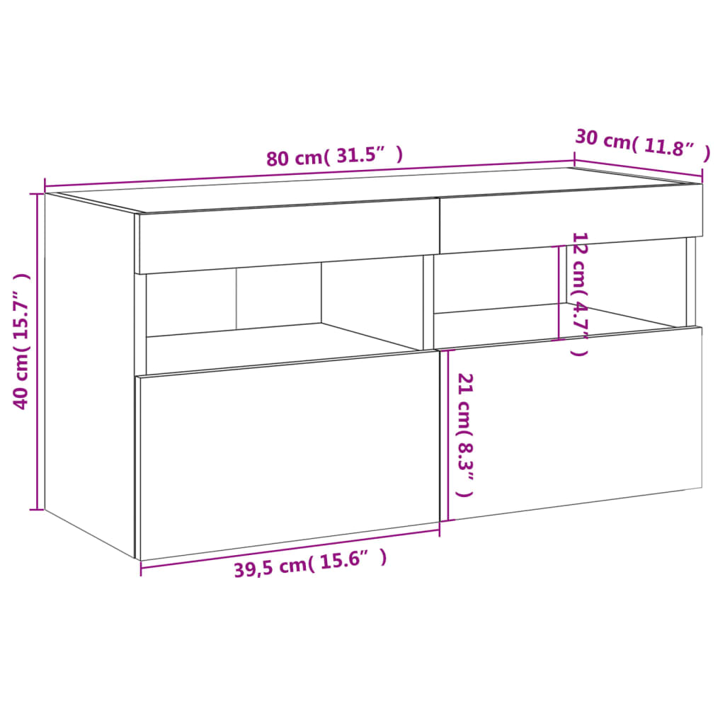 vidaXL sonoma tölgy színű fali TV-szekrény LED-ekkel 80x30x40 cm