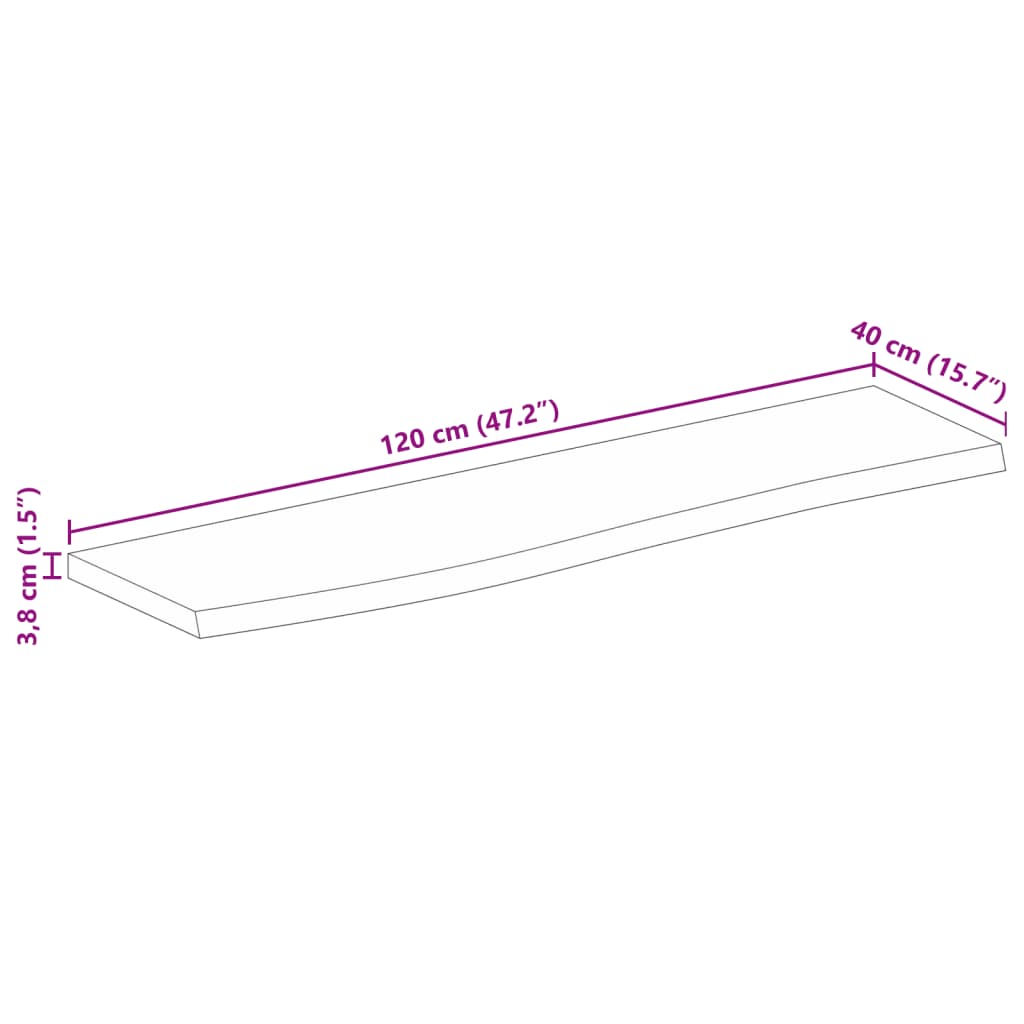 vidaXL tömör mangófa természetes élű asztallap 120 x 40 x 3,8 cm